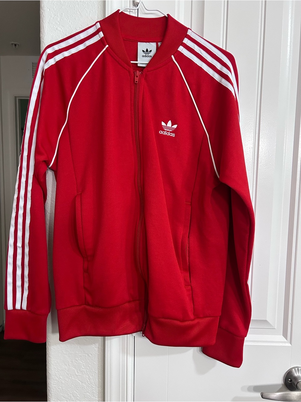 adidas Red Kids Track Jacket with White Stripes